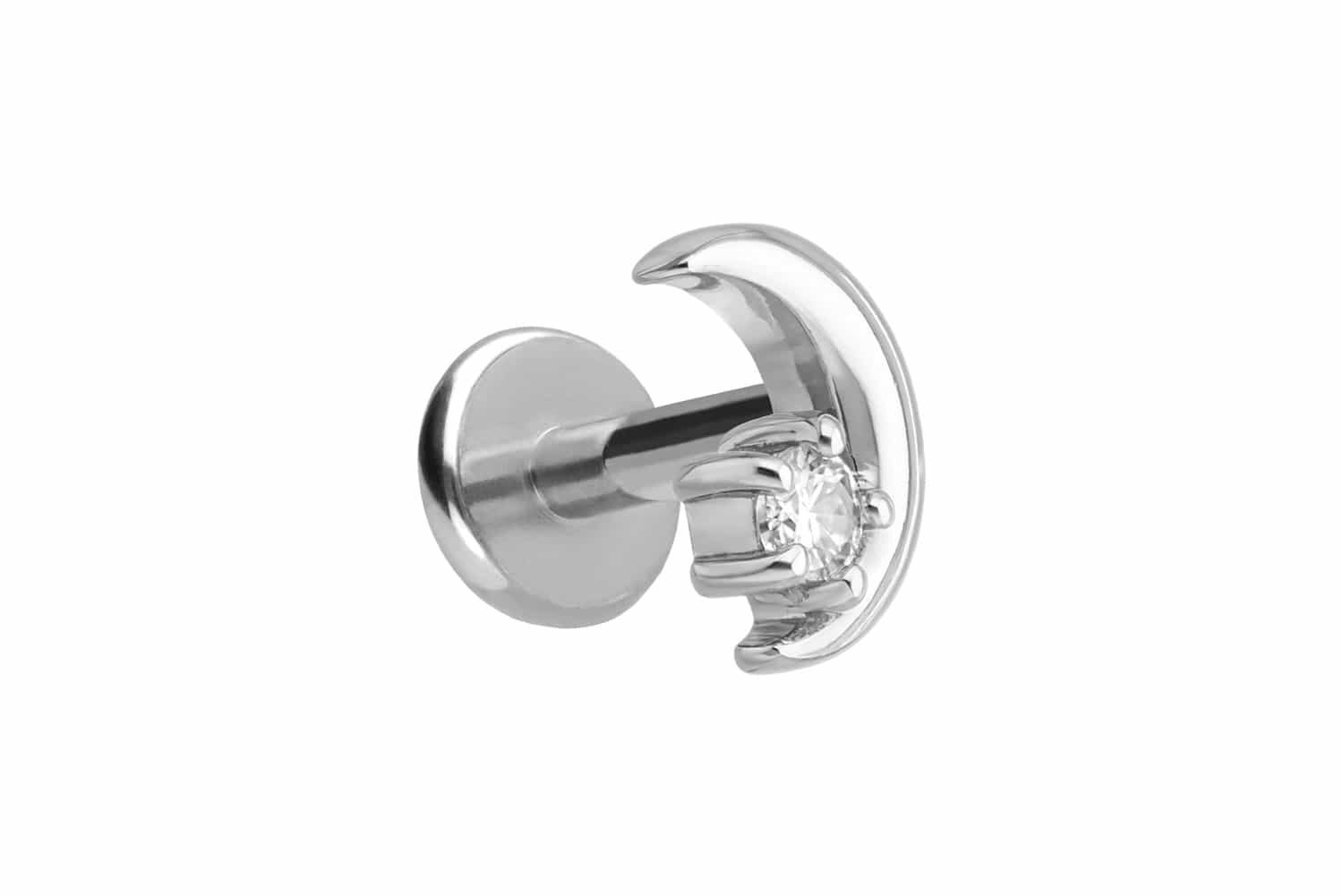 Titan Labret Piercing mit Innengewinde + 925er Silber Aufsatz MOISSANIT + MOND